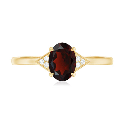 Natural Garnet Oval Shaped Engagement Ring with Diamond Trio