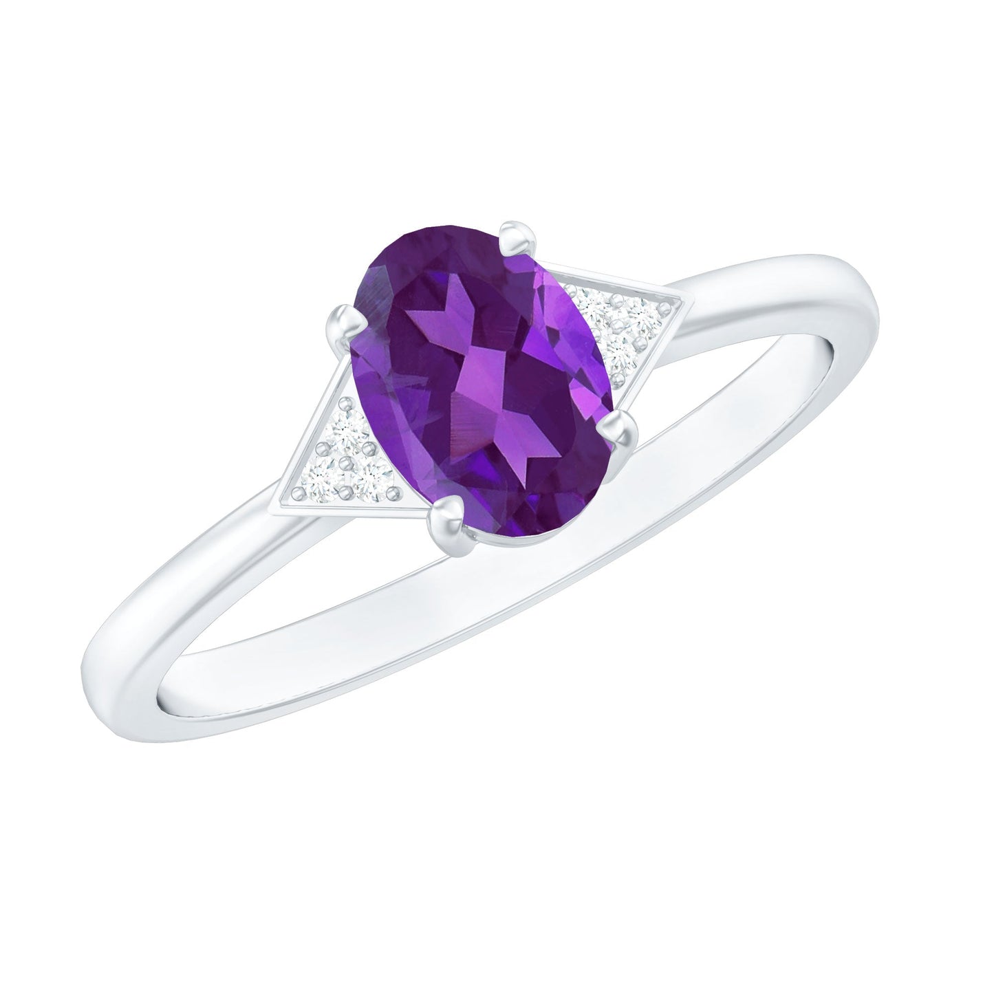Natural 1 Carat Amethyst Oval Engagement Ring with Diamond Trio