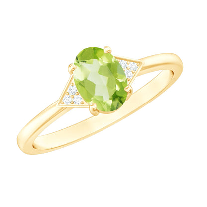 Natural Solitaire 1 Carat Peridot Oval Engagement Ring with Diamond