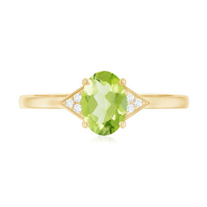 Natural Solitaire 1 Carat Peridot Oval Engagement Ring with Diamond