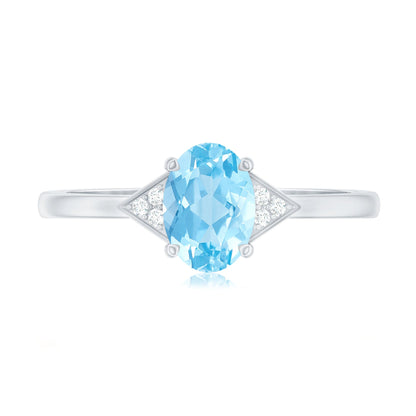 Genuine 1 Carat Aquamarine Oval Engagement Ring with Diamond