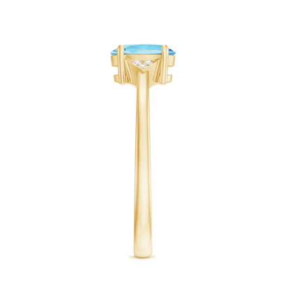 Genuine 1 Carat Aquamarine Oval Engagement Ring with Diamond
