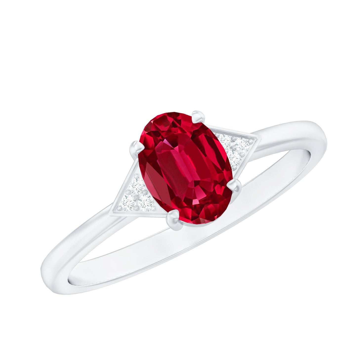 1.5 Carat Oval Lab Created Ruby Solitaire Ring with Diamonds