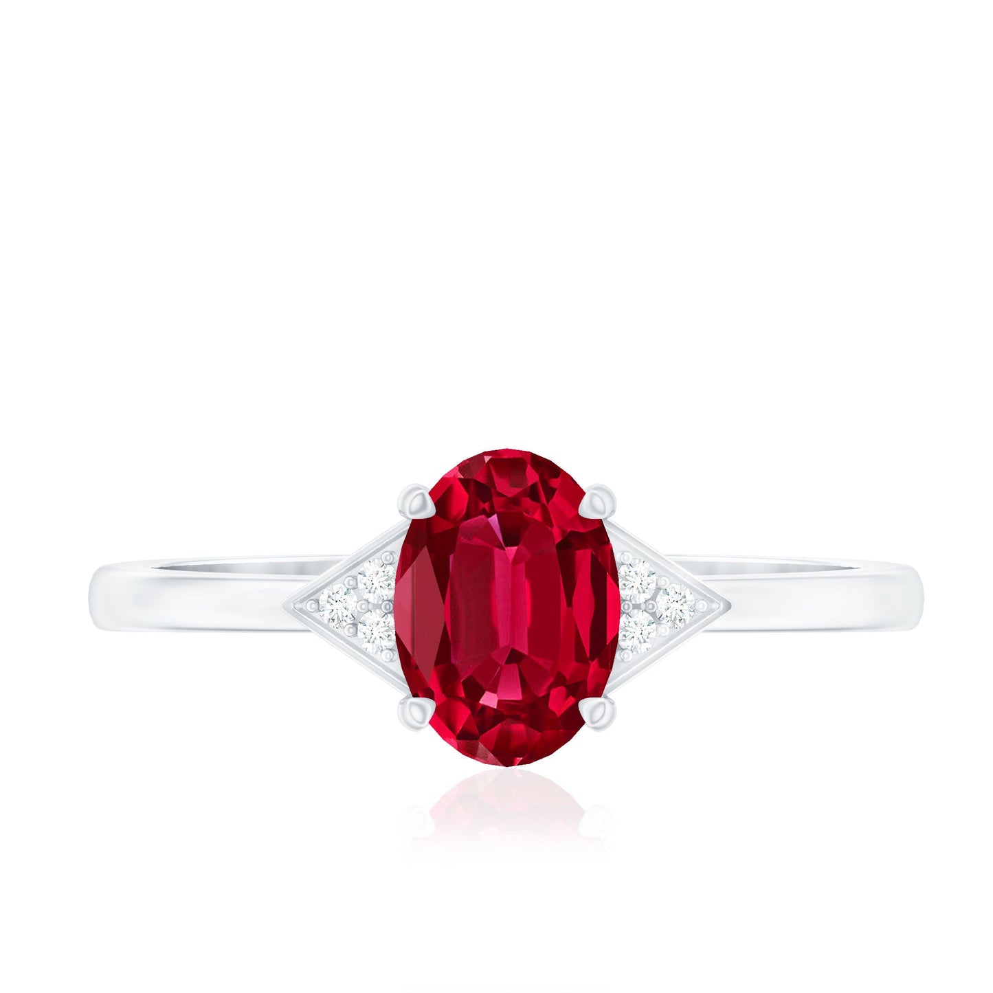 1.5 Carat Oval Lab Created Ruby Solitaire Ring with Diamonds