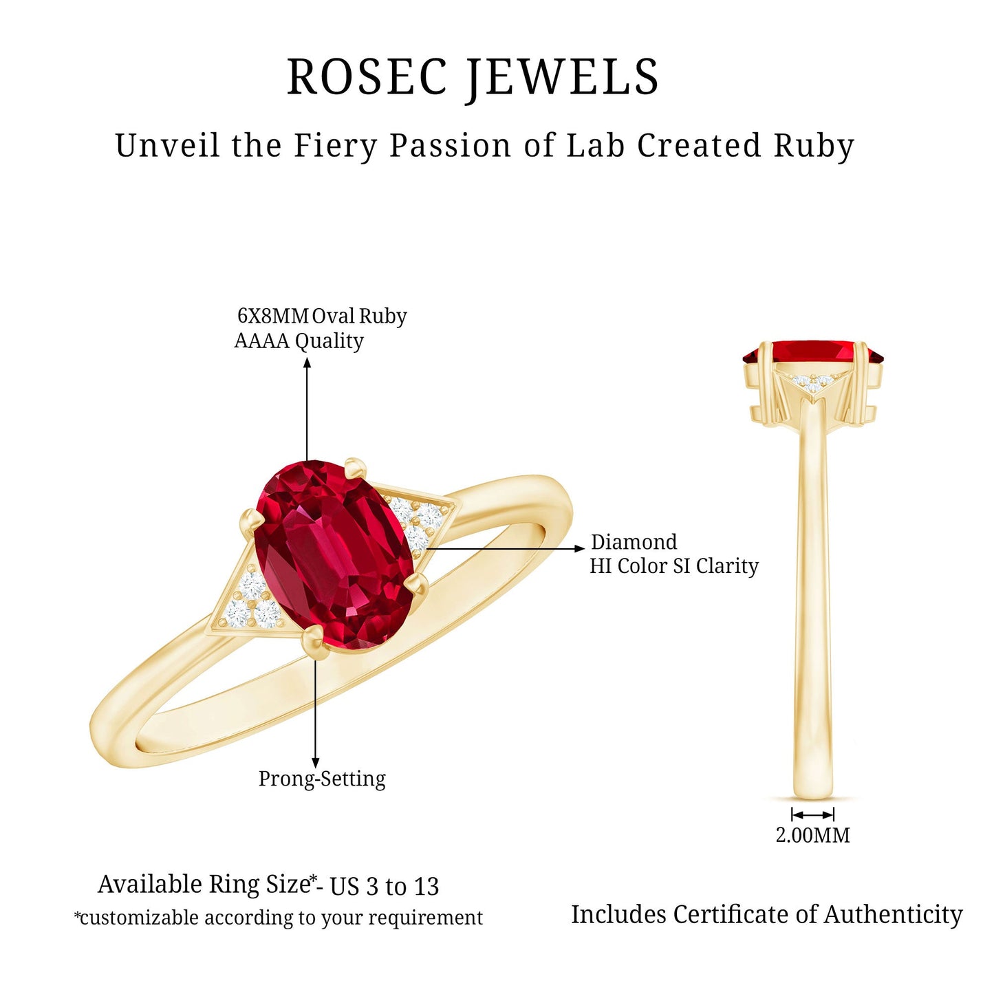 1.5 Carat Oval Lab Created Ruby Solitaire Ring with Diamonds