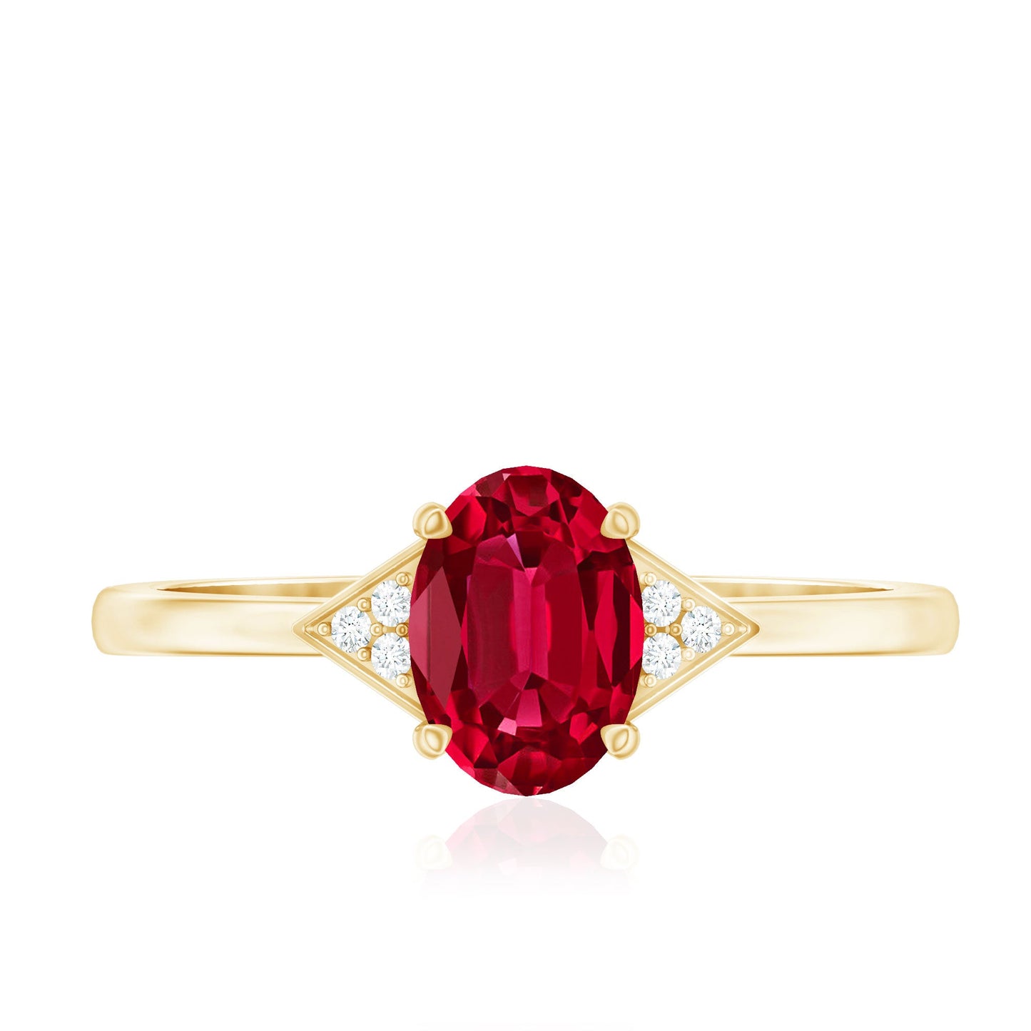 1.5 Carat Oval Lab Created Ruby Solitaire Ring with Diamonds