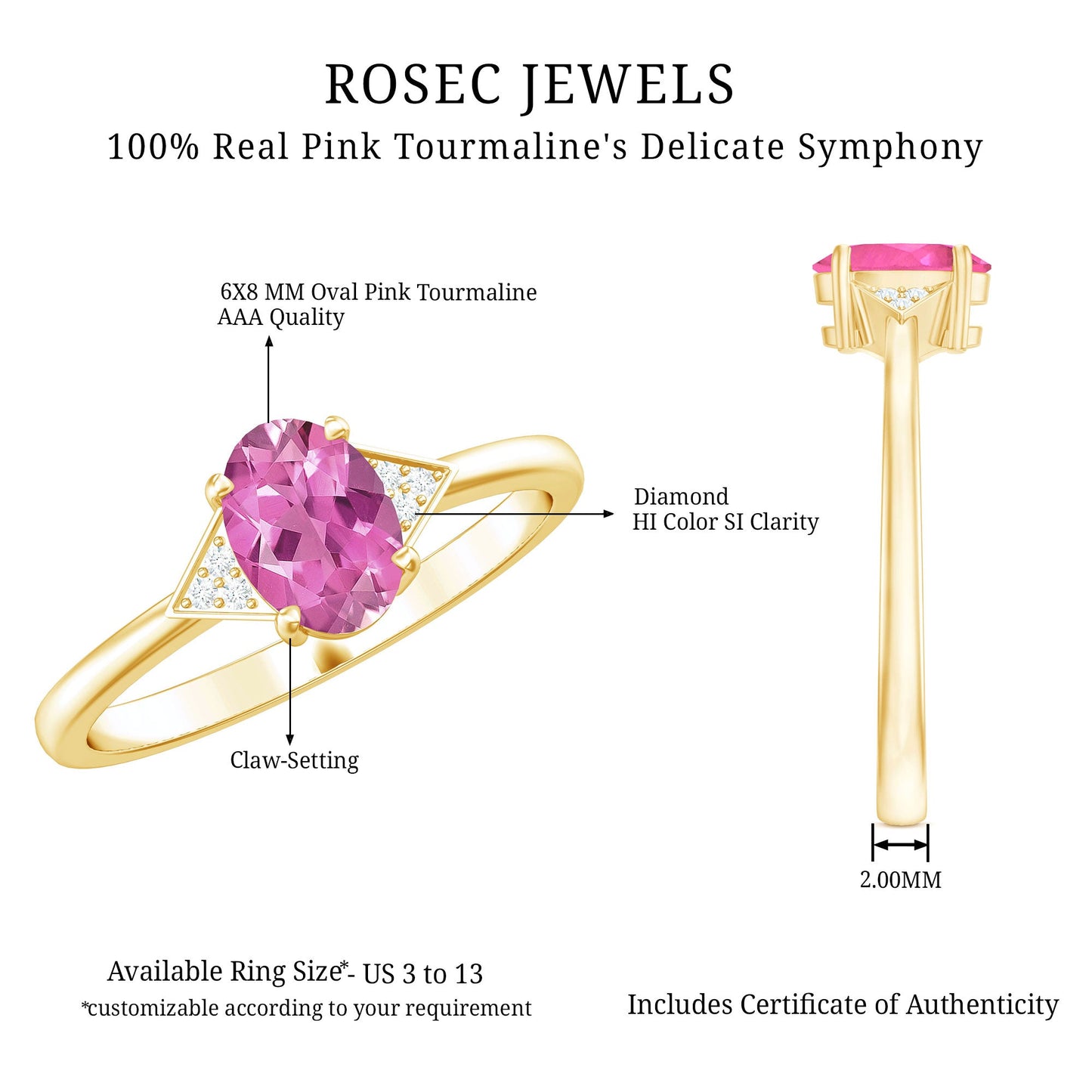 1 Carat Pink Tourmaline Oval Engagement Ring with Diamond