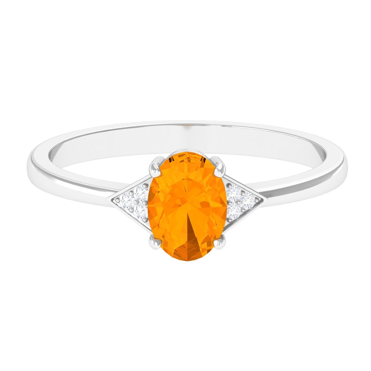 0.6 Carat Oval Fire Opal Solitaire Ring with Diamond Accent