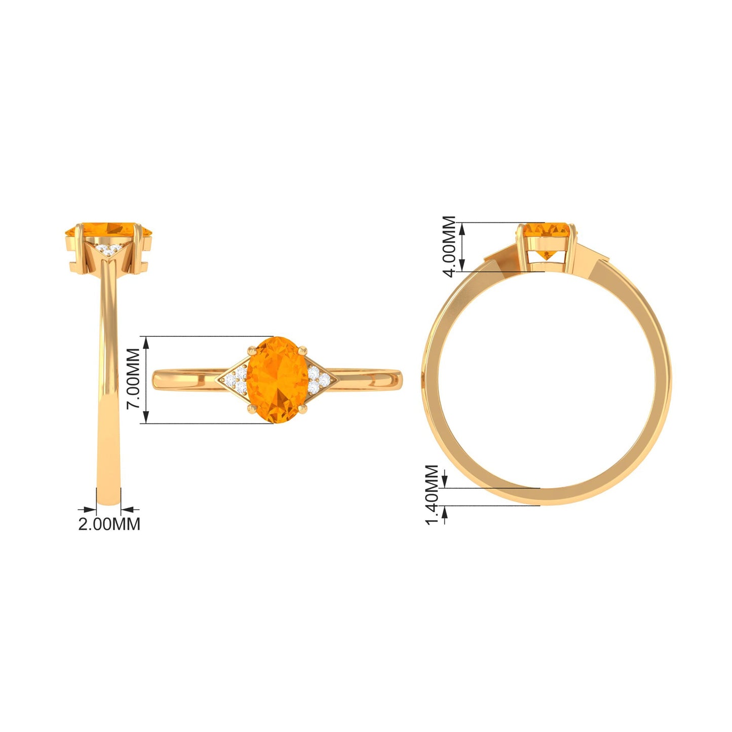 0.6 Carat Oval Fire Opal Solitaire Ring with Diamond Accent