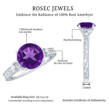 Real 1.2 Carat Amethyst Diamond Engagement Ring with Celtic Knot