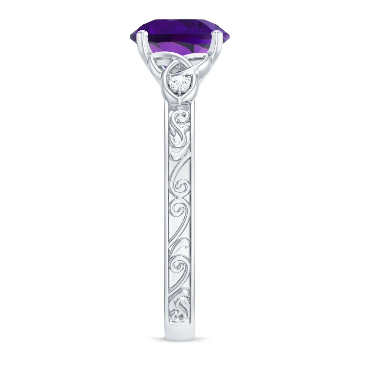 Real 1.2 Carat Amethyst Diamond Engagement Ring with Celtic Knot