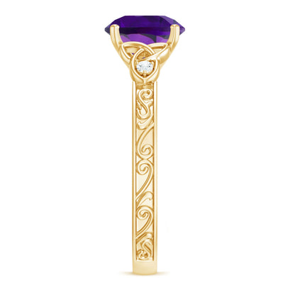 Real 1.2 Carat Amethyst Diamond Engagement Ring with Celtic Knot