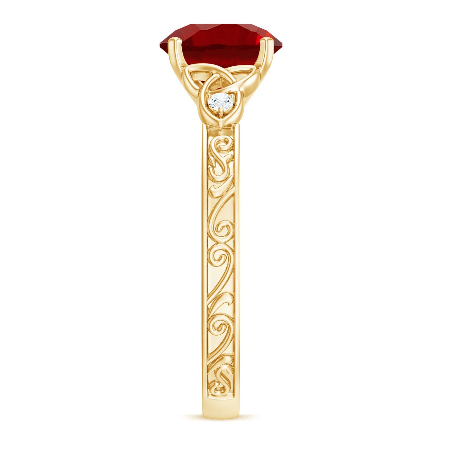 Solitaire Created Ruby Celtic Knot Ring with Diamond