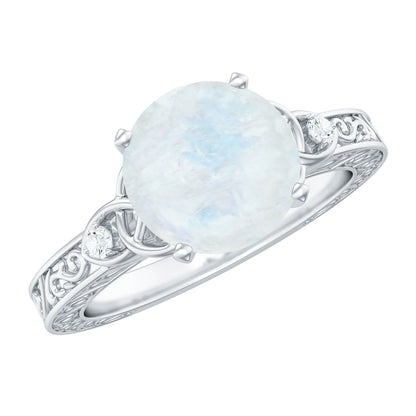 0.8 Carat Solitaire Moonstone Celtic Knot Ring with Diamond