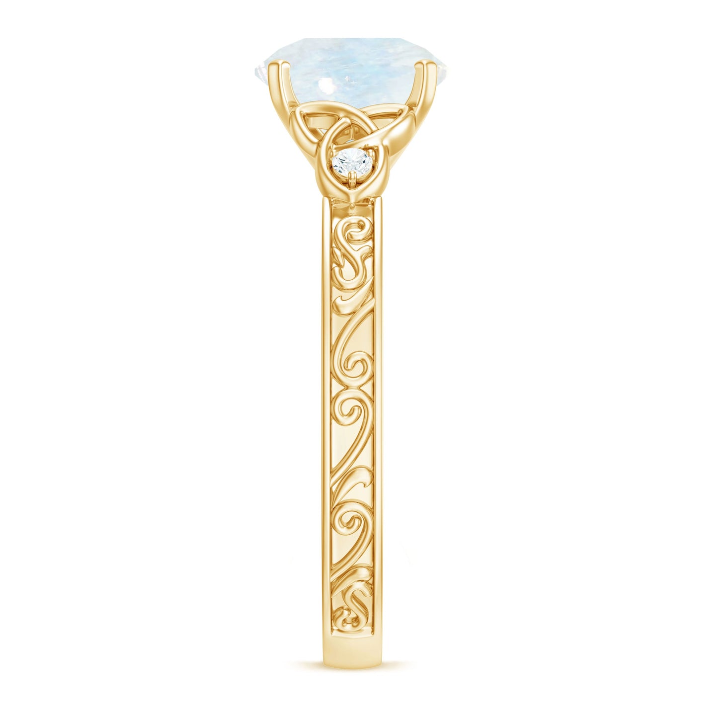 0.8 Carat Solitaire Moonstone Celtic Knot Ring with Diamond