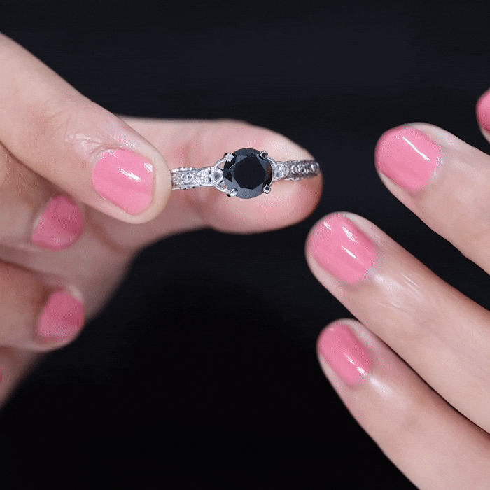 Vintage Inspired Black Onyx Celtic Engagement Ring with Diamond