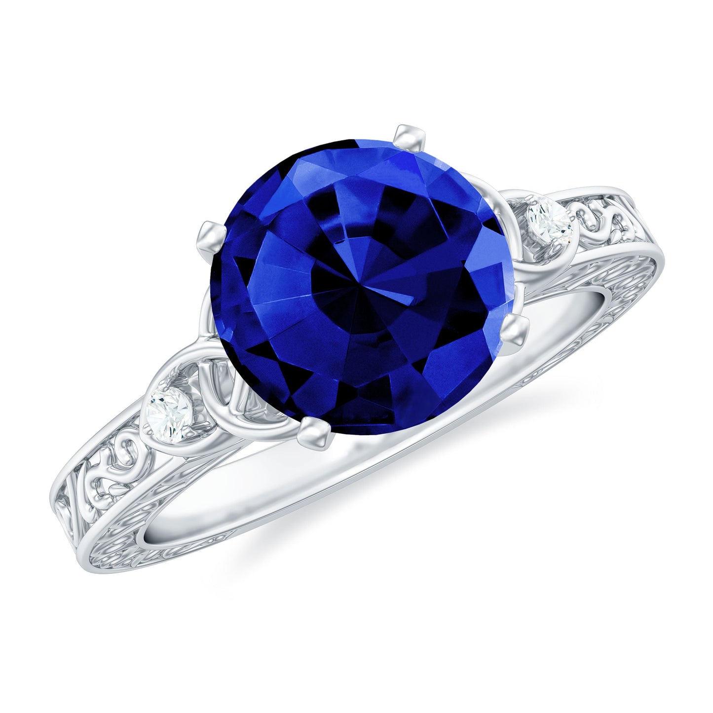 Certified 2.7 Carat Lab Grown Blue Sapphire Celtic Engagement Ring with Diamond