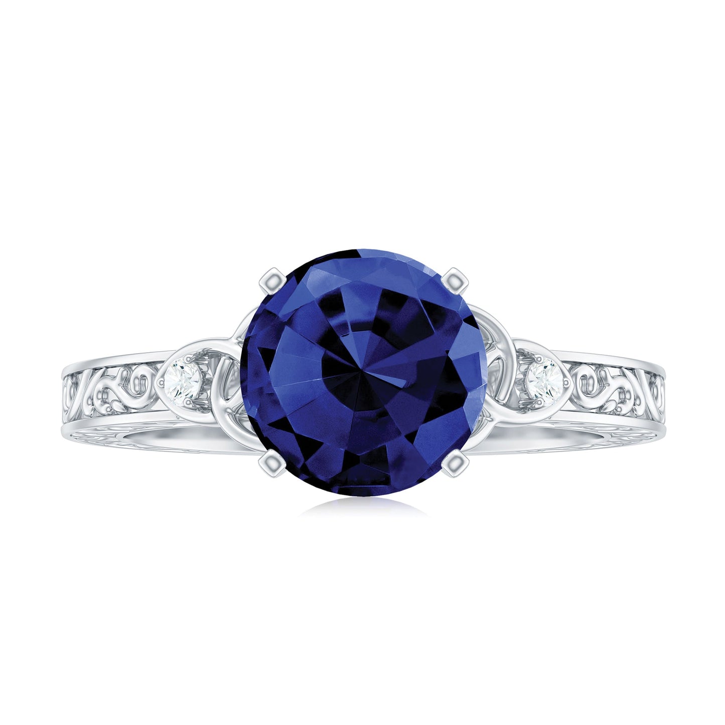 Certified 2.7 Carat Lab Grown Blue Sapphire Celtic Engagement Ring with Diamond