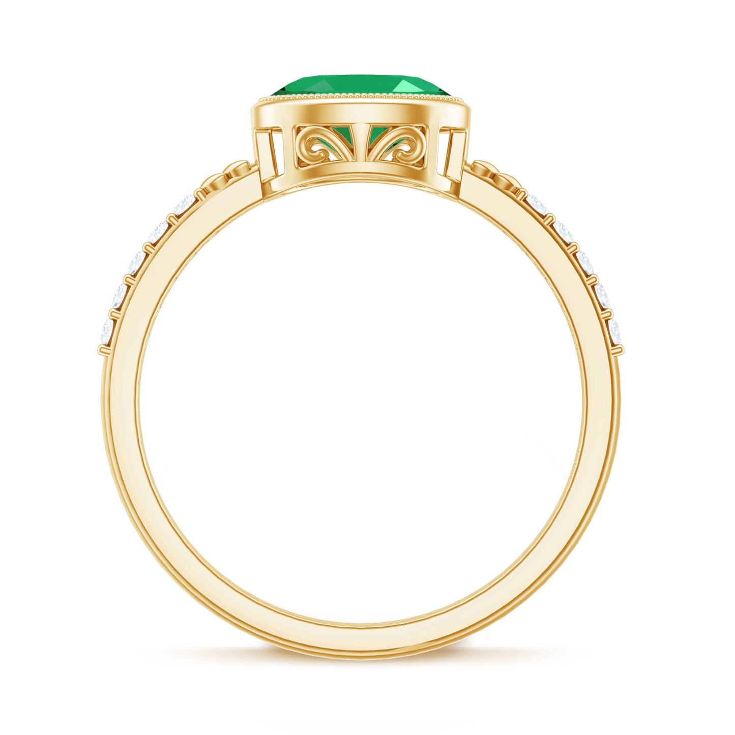Natural Oval Shape Emerald East West Engagement Ring with Diamond
