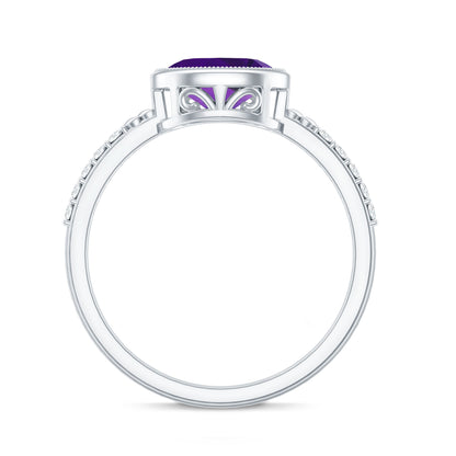 Oval Amethyst Solitaire Engagement Ring with Diamond