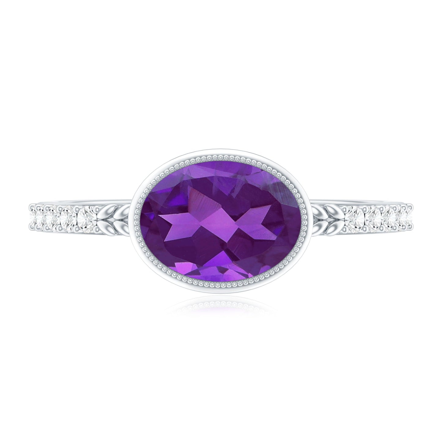 Oval Amethyst Solitaire Engagement Ring with Diamond