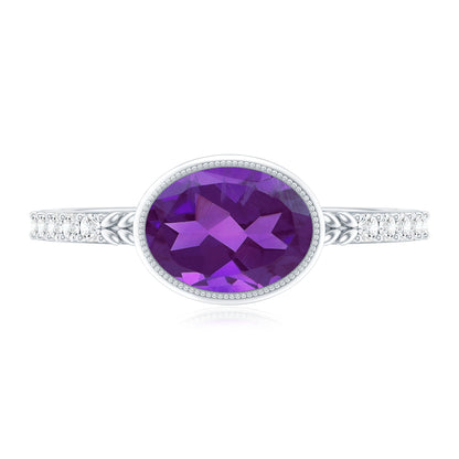 Oval Amethyst Solitaire Engagement Ring with Diamond