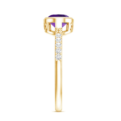 Oval Amethyst Solitaire Engagement Ring with Diamond