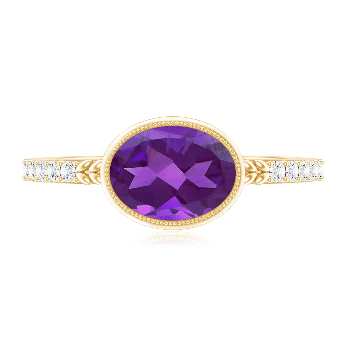 Oval Amethyst Solitaire Engagement Ring with Diamond