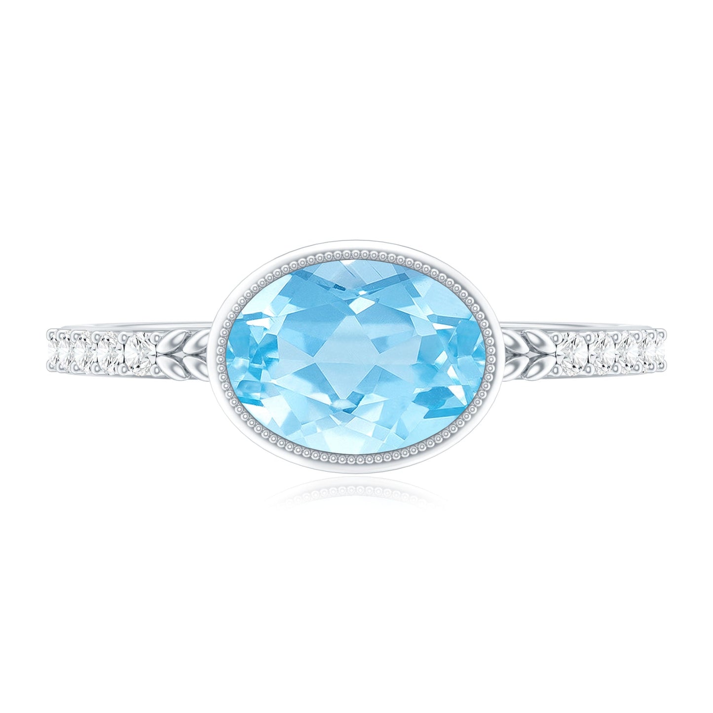 Natural Aquamarine Diamond Oval Engagement Ring in East West Style