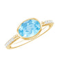 Natural Aquamarine Diamond Oval Engagement Ring in East West Style