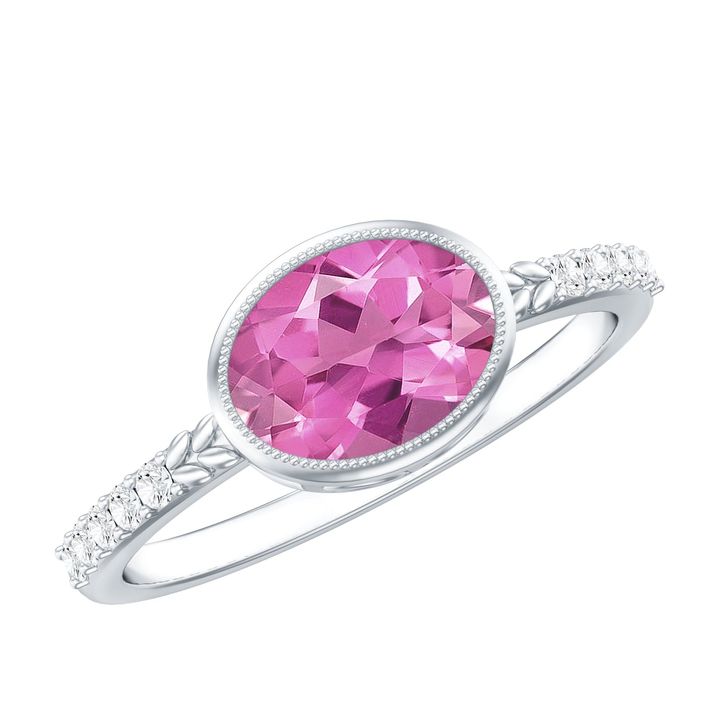 1 Carat Oval Pink Tourmaline East West Engagement Ring with Diamond