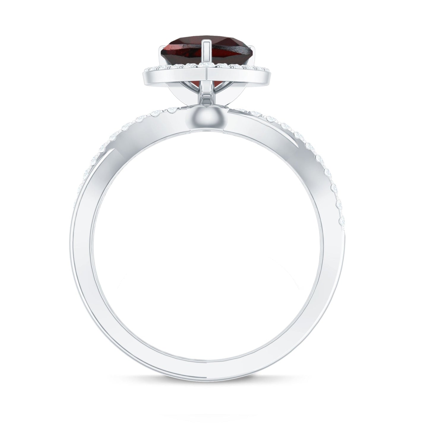 Natural Garnet Diamond Heart Engagement Ring with Crossover Shank