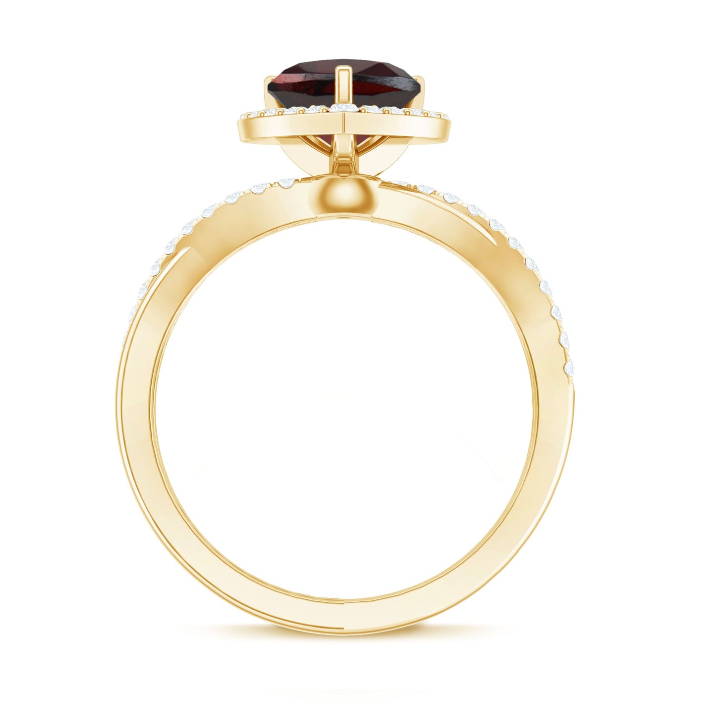Natural Garnet Diamond Heart Engagement Ring with Crossover Shank