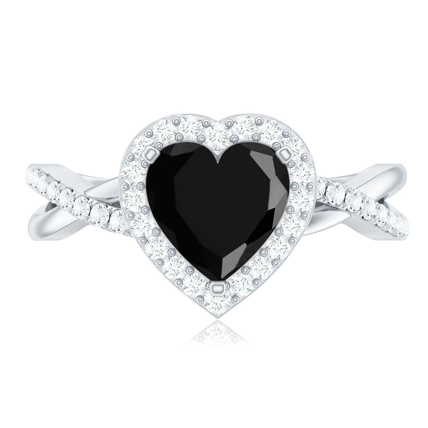 2.4 Carat Lab Grown Black and White Diamond Heart Engagement Ring with Halo