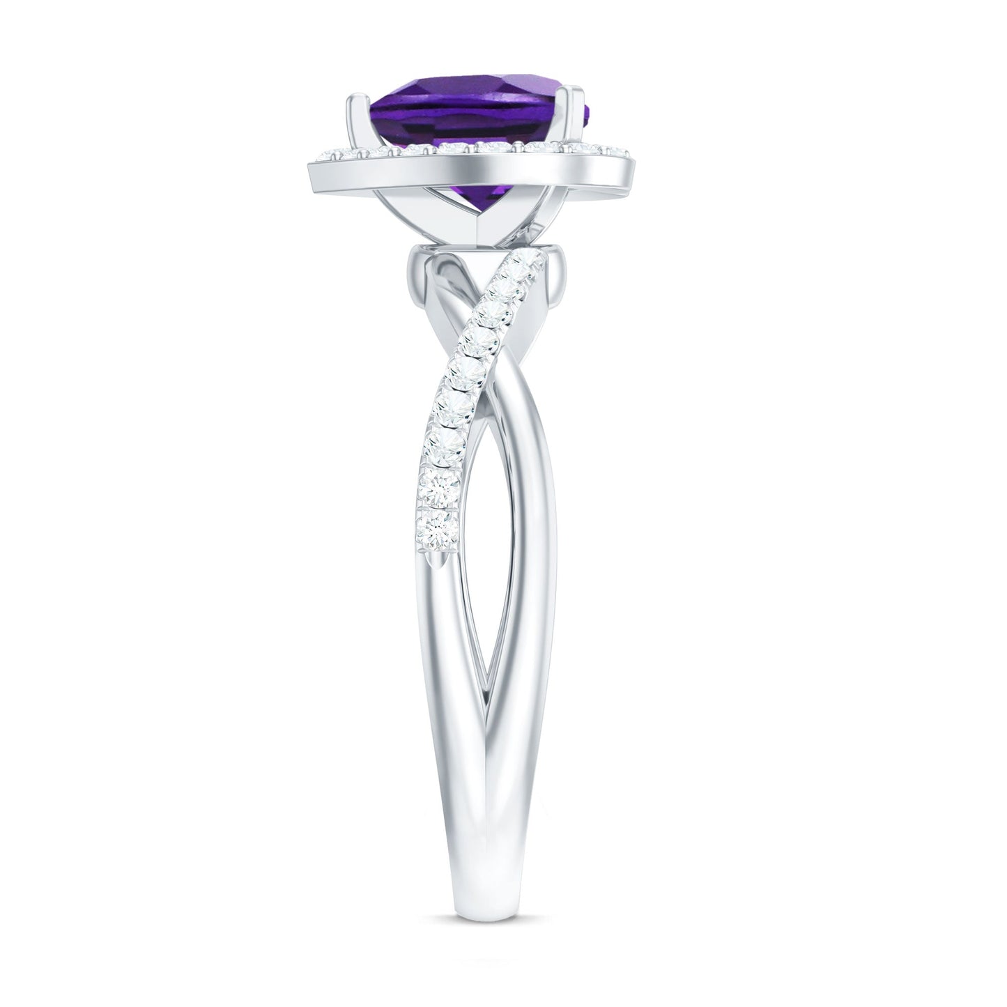 2 Carat Heart Shape Amethyst Crossover Engagement Ring with Diamond