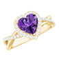 2 Carat Heart Shape Amethyst Crossover Engagement Ring with Diamond