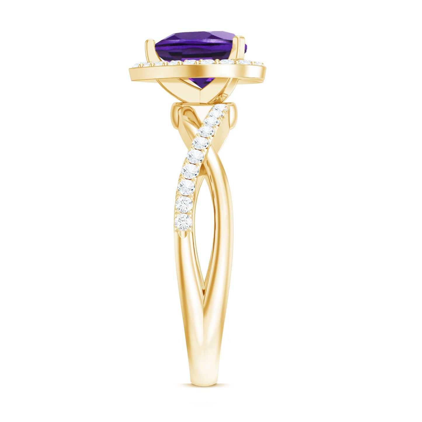 2 Carat Heart Shape Amethyst Crossover Engagement Ring with Diamond