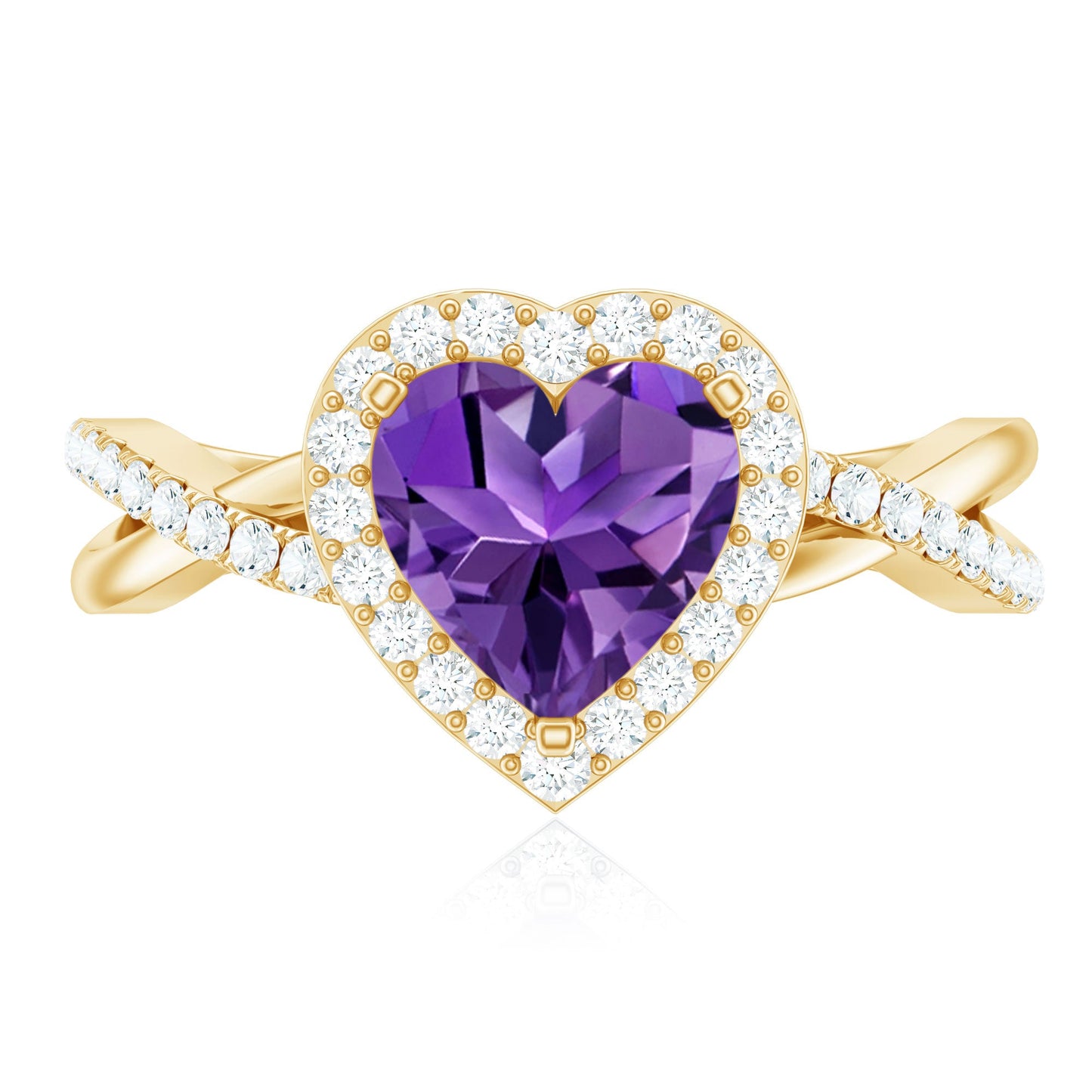 2 Carat Heart Shape Amethyst Crossover Engagement Ring with Diamond