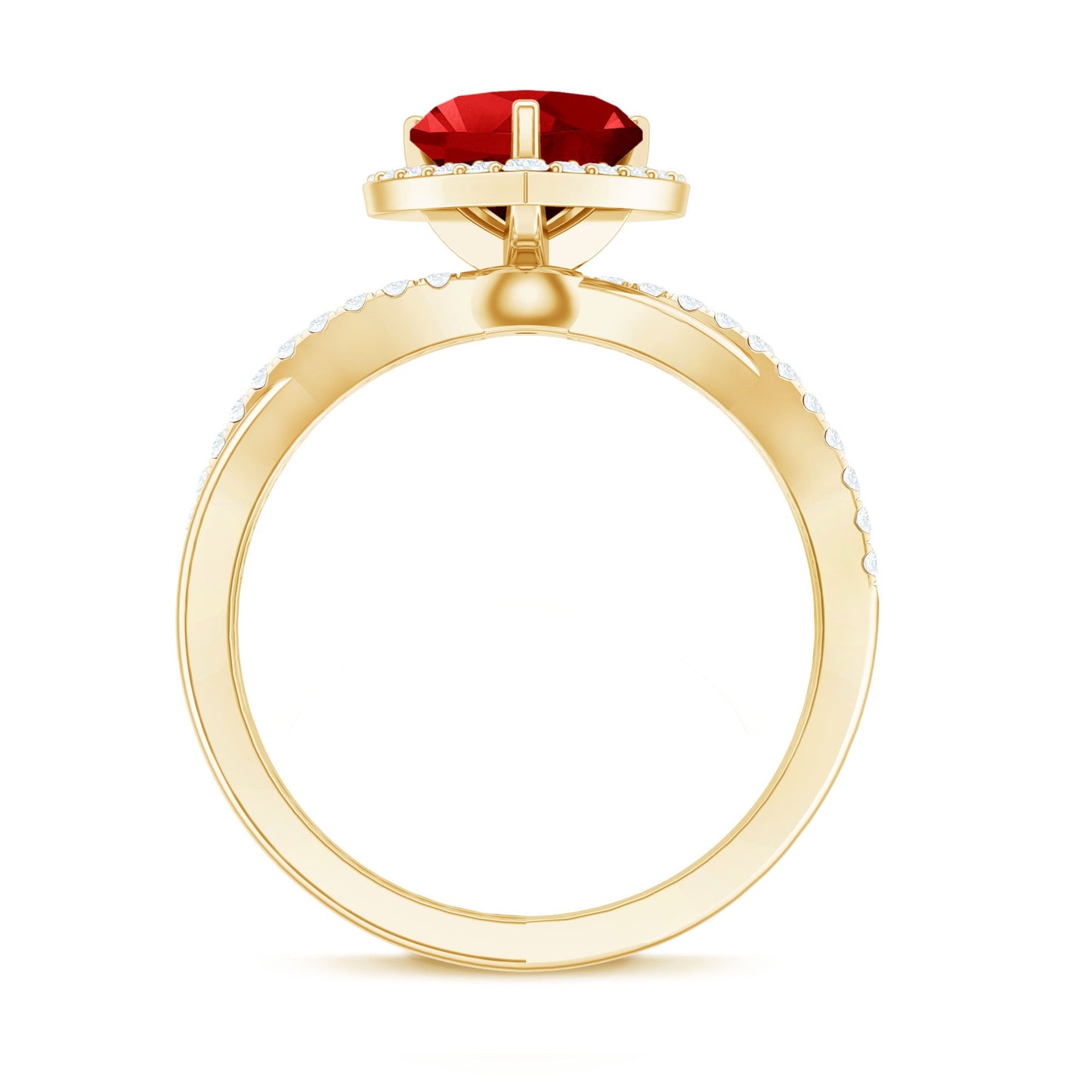 Heart Shaped Lab Created Ruby Crossover Engagement Ring with Natural Diamonds