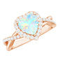 Natural Ethiopian Opal Heart Engagement Ring with Diamond Crossover Shank