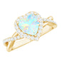 Natural Ethiopian Opal Heart Engagement Ring with Diamond Crossover Shank