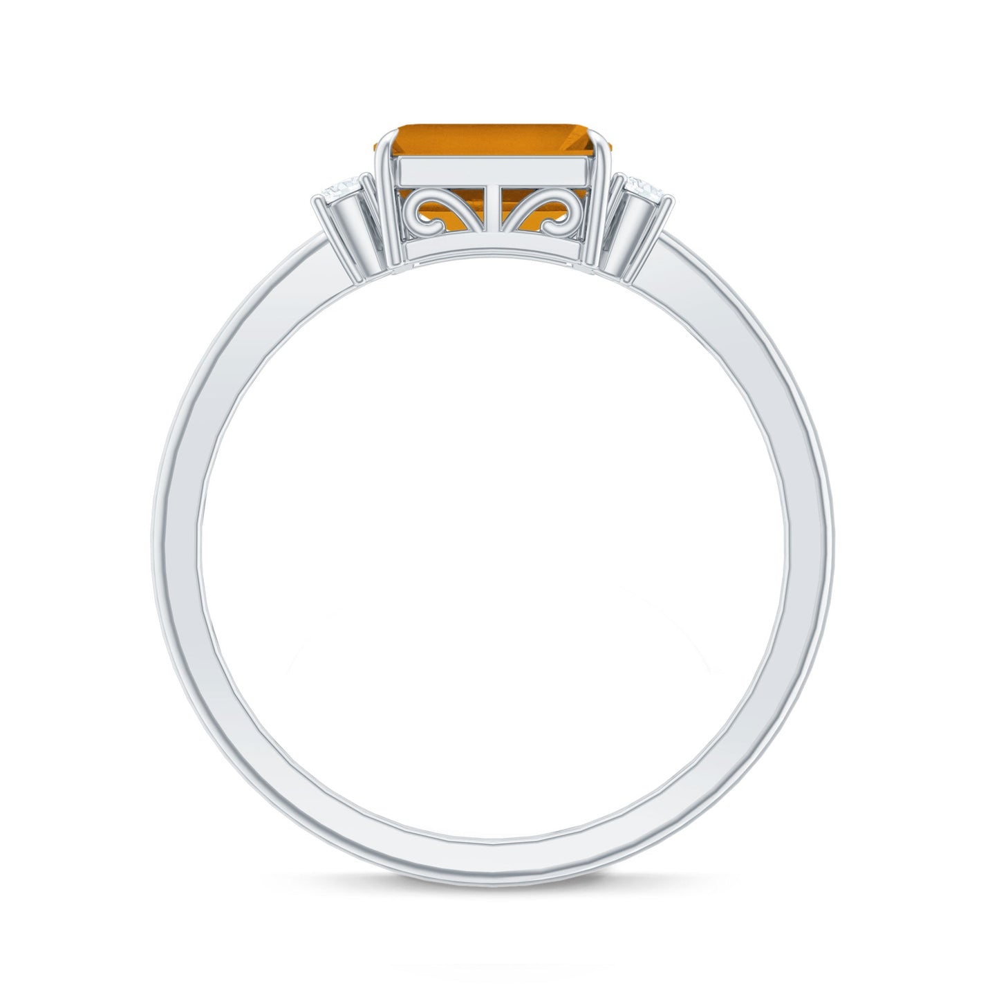 Natural Emerald Cut Citrine East West Engagement Ring with Diamond