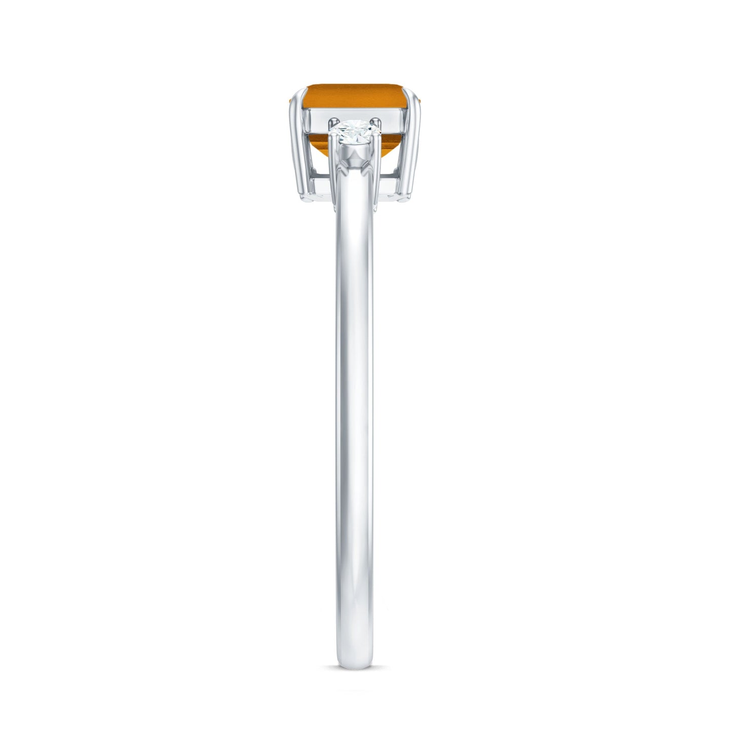 Natural Emerald Cut Citrine East West Engagement Ring with Diamond