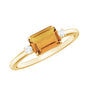 Natural Emerald Cut Citrine East West Engagement Ring with Diamond