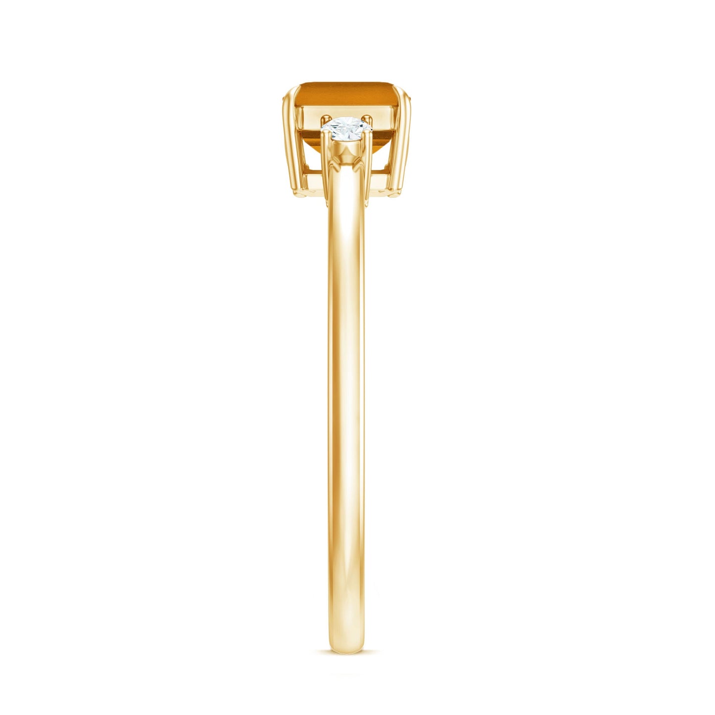 Natural Emerald Cut Citrine East West Engagement Ring with Diamond