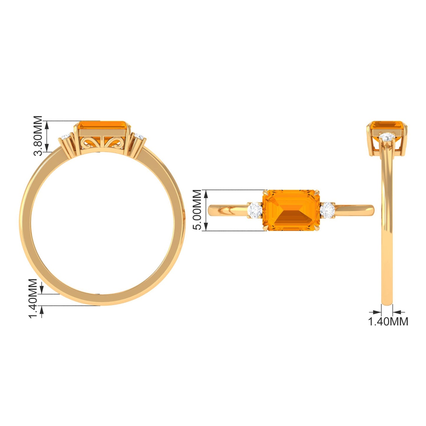 1 Carat Octagon Cut Fire Opal East West Engagement Ring with Diamond