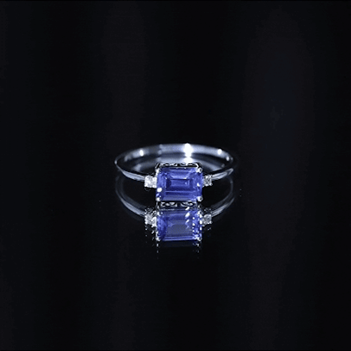 Octagon Cut Created Blue Sapphire East West Engagement Ring with Diamond