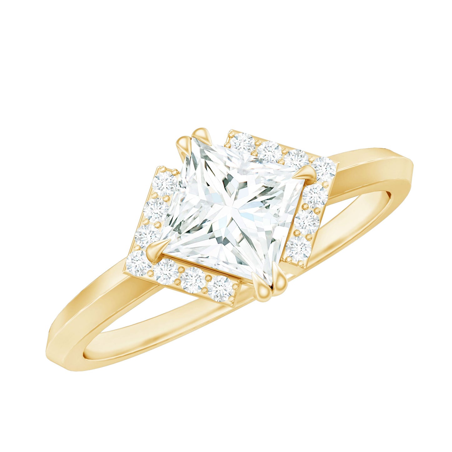 Princess Cut Certified Moissanite Halo Engagement Ring