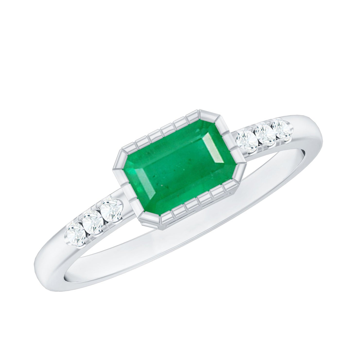 Natural Emerald Diamond Emerald Cut Engagement Ring in East West Style