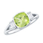 Natural 2 Carat Peridot Cushion Cut Engagement Ring with Diamond